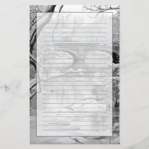 Arch Bridge over Frozen River in Winter Stationery