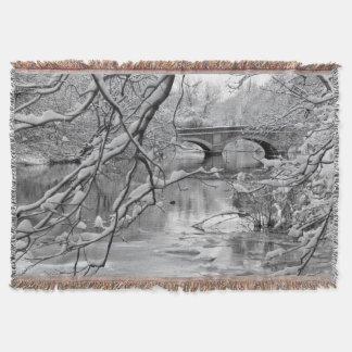 Arch Bridge over Frozen River in Winter Throw Blanket