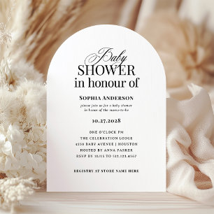 Arch BRITISH Spelling Black and White Baby Shower Invitation