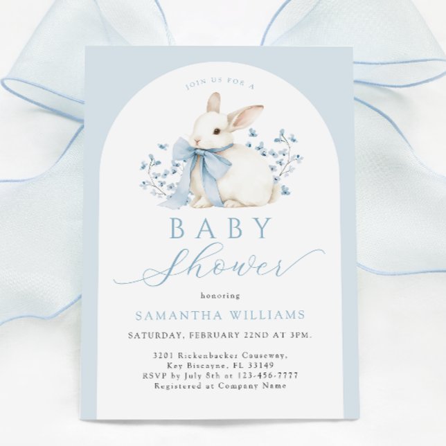 Arch Bunny Blue Floral Baby Shower Invitation (Creator Uploaded)