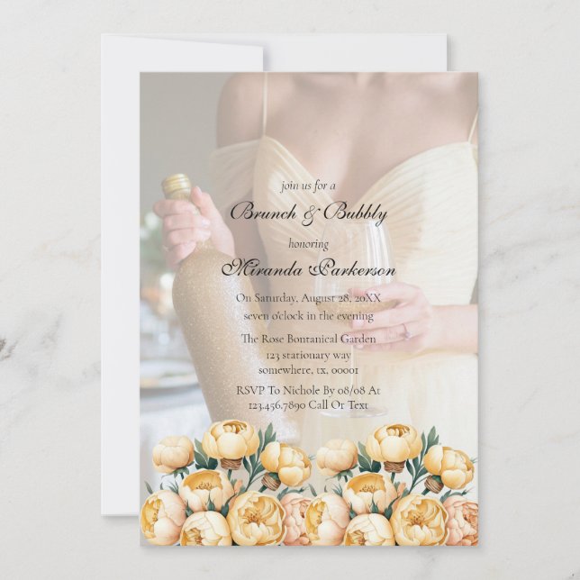 Arch Butter-Yellow Photo Brunch and Bubbly Invitation (Front)
