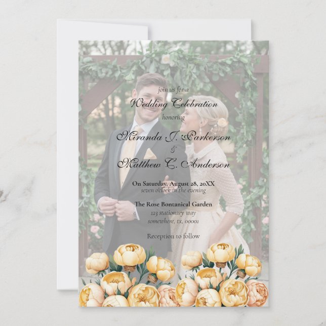 Arch Butter-Yellow Rose Photo Wedding Celebration Invitation (Front)