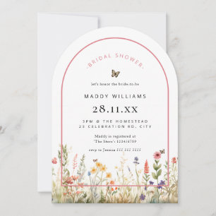 Arch Butterfly Wildflower Bridal Shower Invitation