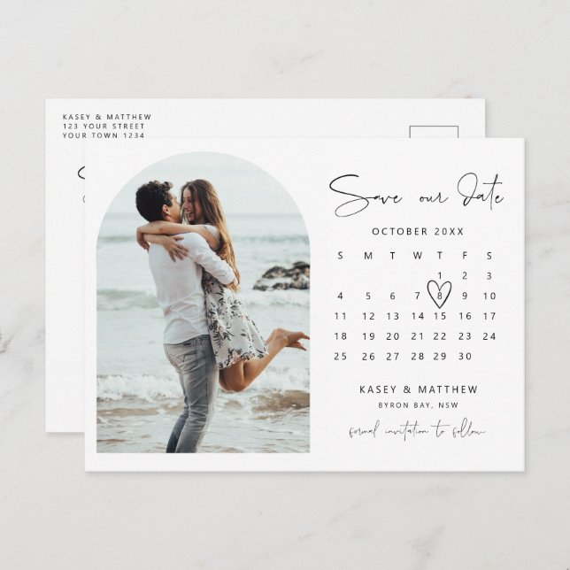Arch calendar photo Save the Date Invitation Postcard (Front/Back)