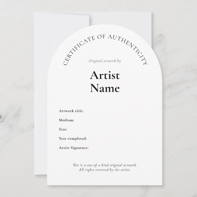Arch Certificate of Authenticity Art Template (Front)