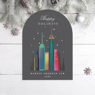 Arch Christmas Rainbow Cityscape Holiday Card