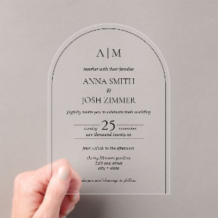 Arch Classy Elegant B & W Minimalist Chic Wedding Acrylic Invitations