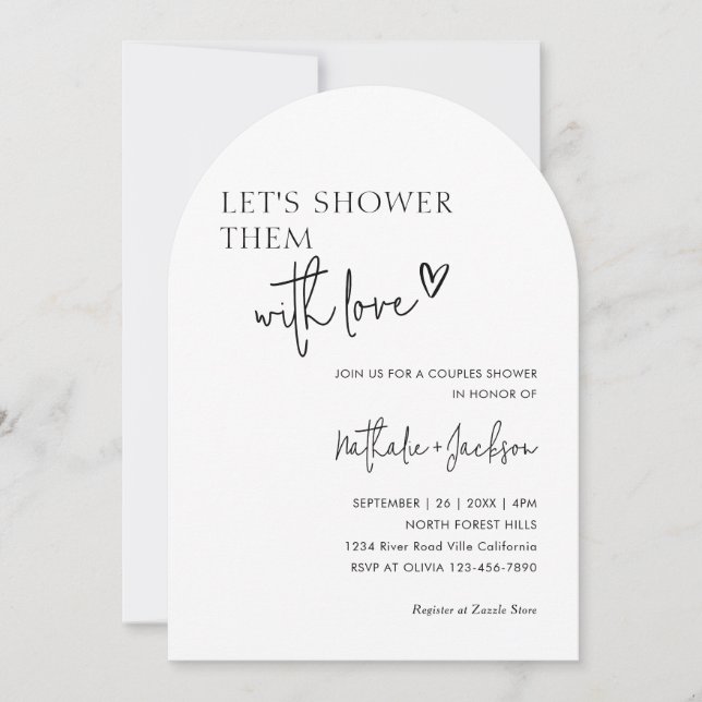 Arch Couple Let's Shower Them With Love Bridal Invitation (Front)