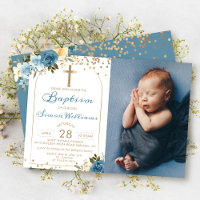 Arch Dusky Blue Floral Gold Glitter Baptism Photo