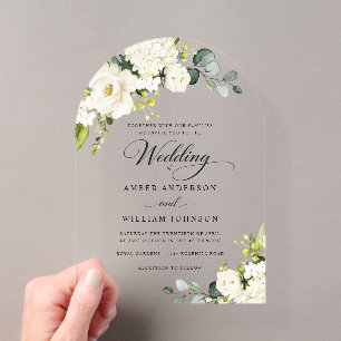 Arch Elegant White Ivory Floral Wedding Acrylic Invitations