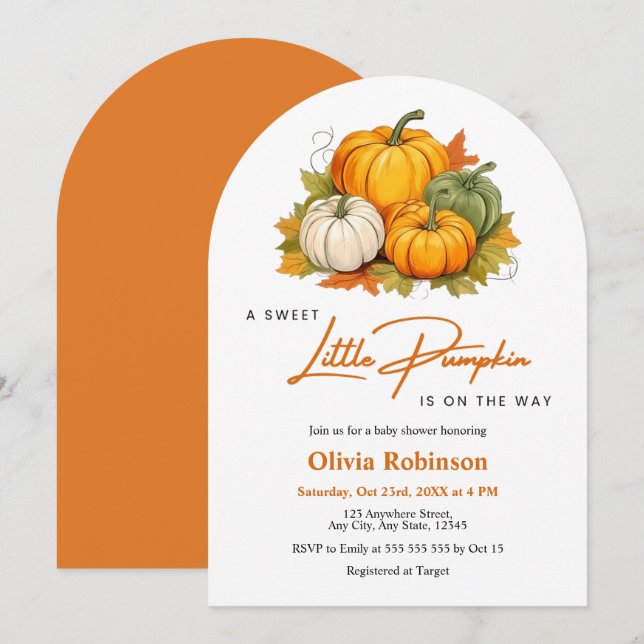 Arch Fall Autumn A Little Pumpkin Baby Shower  Invitation (Front/Back)