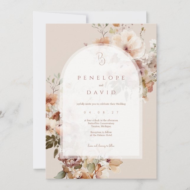 Arch Fall Wedding Invite | Blush & Fall Florals (Front)
