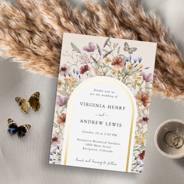 Arch Floral Wedding Invitation Foil Invitation (Tan Boho Wildflower Wedding Invitation and Gifts Collection by Painted Paperie
)