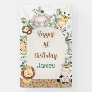 Arch Foliage Safari Party Animals 1st Birthday Banner