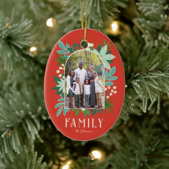 Arch Frame Floral Merry Christmas Photo Ceramic Tree Decoration (Tree)