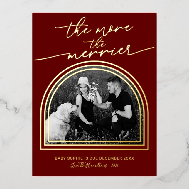 Arch Frame Pregnancy Announcement Foil Postcard (Front)