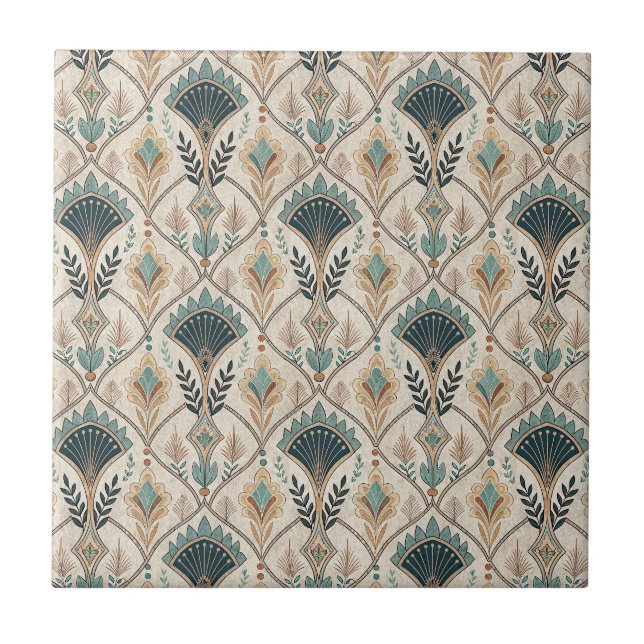 Arch Gilded Teal Deco Abstract Geometric Pattern Tile (Front)