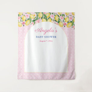 Arch Girly Pink Lemons Baby Shower Photo Backdrop Tapestry