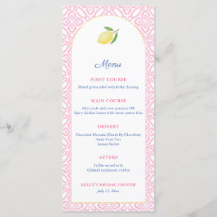 Arch Girly Pink With Lemon Baby Shower Party Menu