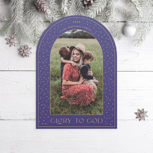 Arch Glory to God Gold Stars Holiday Photo Card