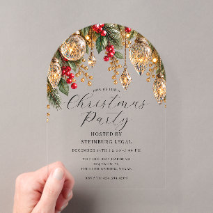 Arch Gold Vintage Crystal Baubles Christmas Party Acrylic Invitations