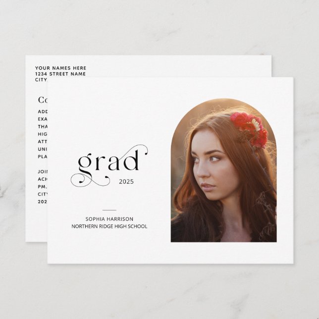 Arch Graduate Modern Typography 1-Photo Graduation Postcard (Front/Back)
