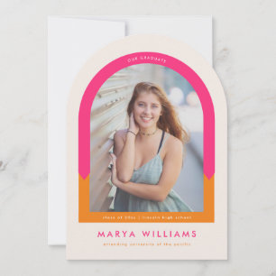 Arch Graduation Party For Her Pink and Orange  Invitation