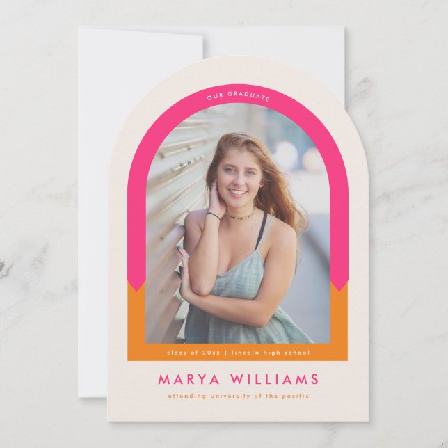 Arch Graduation Party For Her Pink and Orange  Invitation (Front)