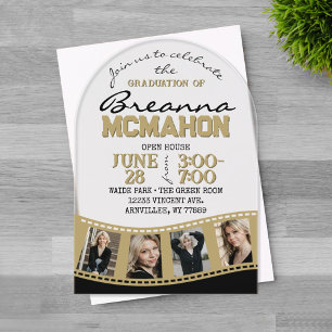 Arch Graduation Photo Filmstrip Black & Gold Acrylic Invitations