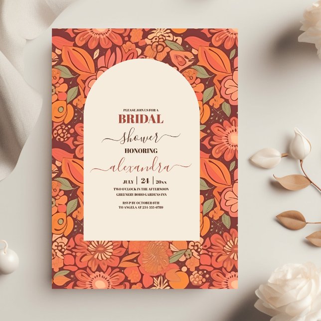 Arch Groovy Retro 70s Floral Bridal Shower Invitation (Creator Uploaded)