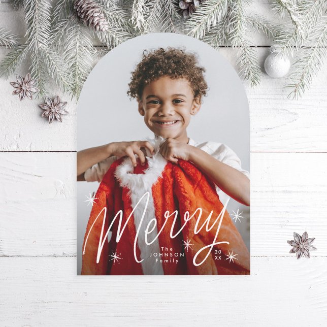 Arch Hand Lettered Merry Starry Holiday Photo Card (Creator Uploaded)