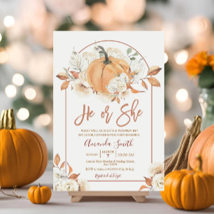Arch He or She Boho Rustic Pumpkin Gender Reveal Invitation