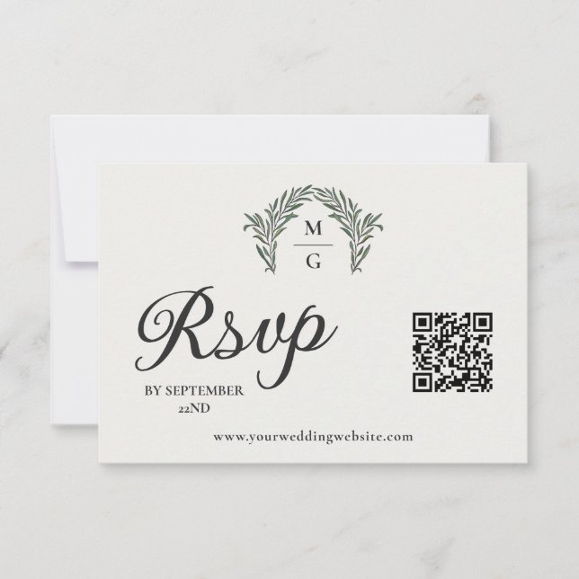 Arch Laurel Wreath Monogram QR Code RSVP Online (Front)