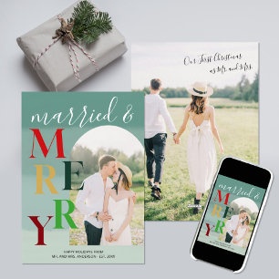 Arch Married Merry Multicolor 2 Photos Mr Mrs Holiday Card