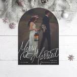 Arch Merry and Married Hand-Lettering Photo Card<br><div class="desc">Original hand-lettering over full bleed photo; backer colour is editable or add more photos and text. Die cut optional</div>