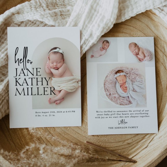 Arch Minimal Modern Baby Photo Birth Announcement (Creator Uploaded)