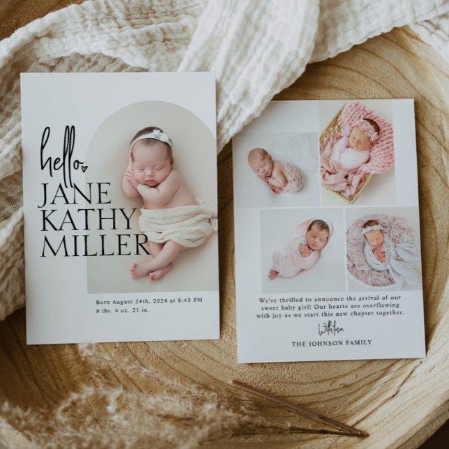 Arch Minimal Modern Baby Photo Birth Announcement (Creator Uploaded)