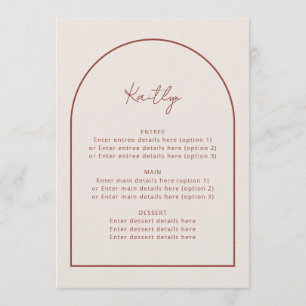 Arch Minimalist Terracotta Guest Name Wedding Menu
