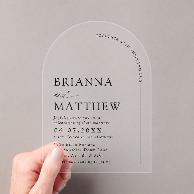 Arch Modern Black & White Minimalist Wedding Acrylic Invitations (Insitu (Handheld))