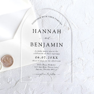 Arch Modern Black & White Minimalist Wedding Acrylic Invitations