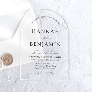 Arch Modern Black & White Minimalist Wedding Acrylic Invitations