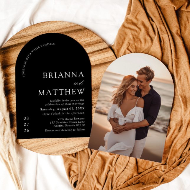 Arch Modern Black & White Minimalist Wedding Invitation (Creator Uploaded)