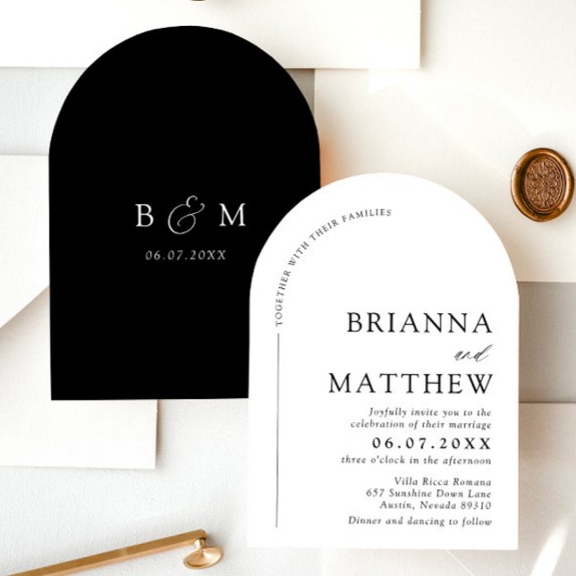 Arch Modern Black & White Minimalist Wedding Invitation (Creator Uploaded)
