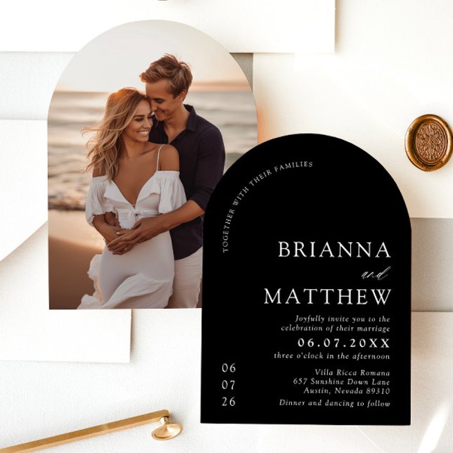 Arch Modern Black & White Minimalist Wedding Invitation (Creator Uploaded)