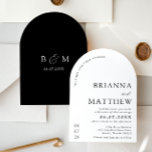 Arch Modern Black & White Minimalist Wedding Invitation<br><div class="desc">An elegant and stylish wedding invitation design featuring a modern arch layout in a sleek black and white minimalist theme. The invitation showcases clean lines and a sophisticated typography layout, using bold sans-serif fonts paired with subtle script accents. The arch serves as the centerpiece, with key wedding details such as...</div>