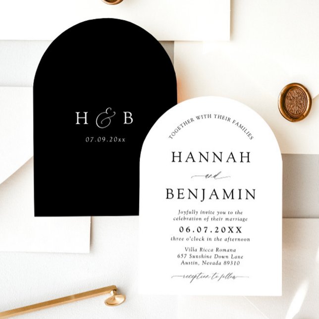 Arch Modern Black & White Minimalist Wedding Invitation (Creator Uploaded)