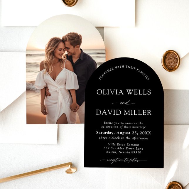 Arch Modern Black & White Minimalist Wedding Invitation (Creator Uploaded)