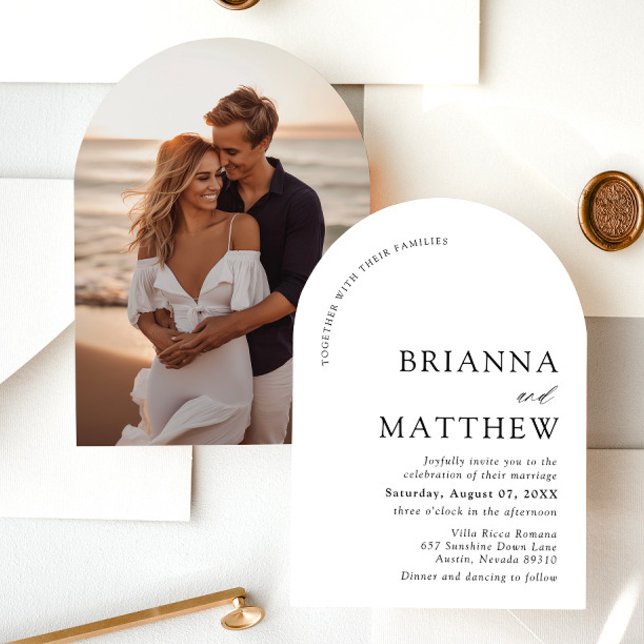 Arch Modern Black & White Minimalist Wedding Invitation (Creator Uploaded)