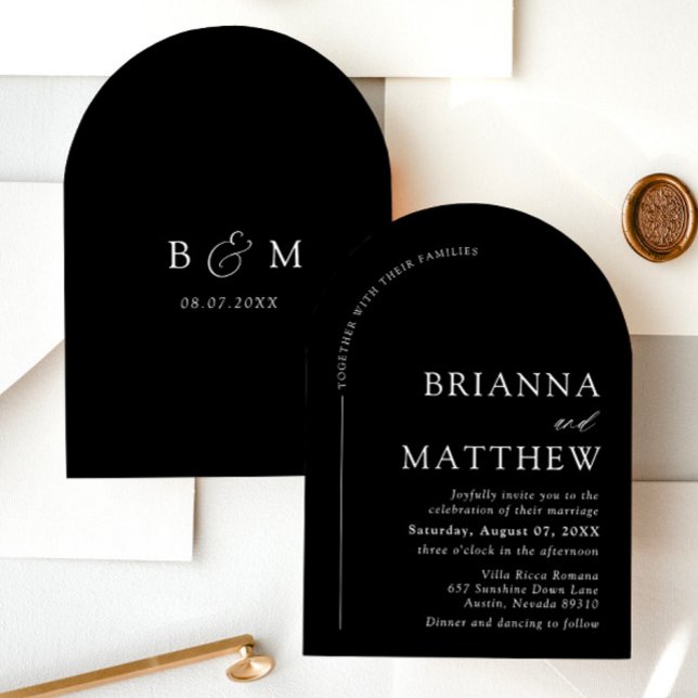 Arch Modern Black & White Minimalist Wedding Invitation (Creator Uploaded)