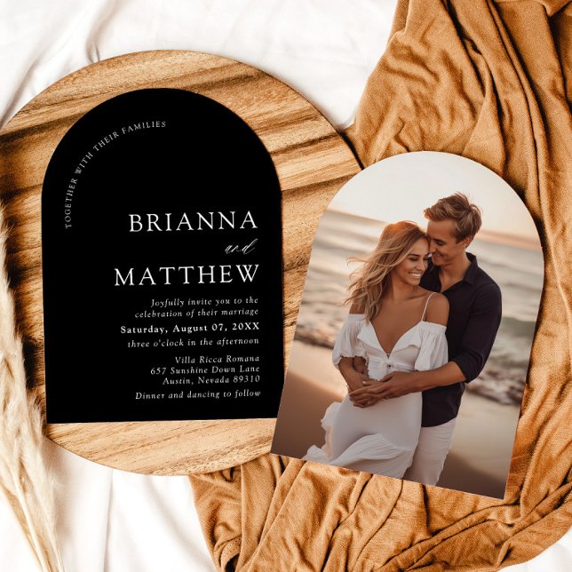 Arch Modern Black & White Minimalist Wedding Invitation (Creator Uploaded)